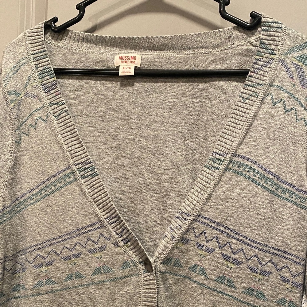Mossimo Supply Co Cardigan XL Gray Geometric Aztec Cotton Y2K Boho - Picture 4 of 7